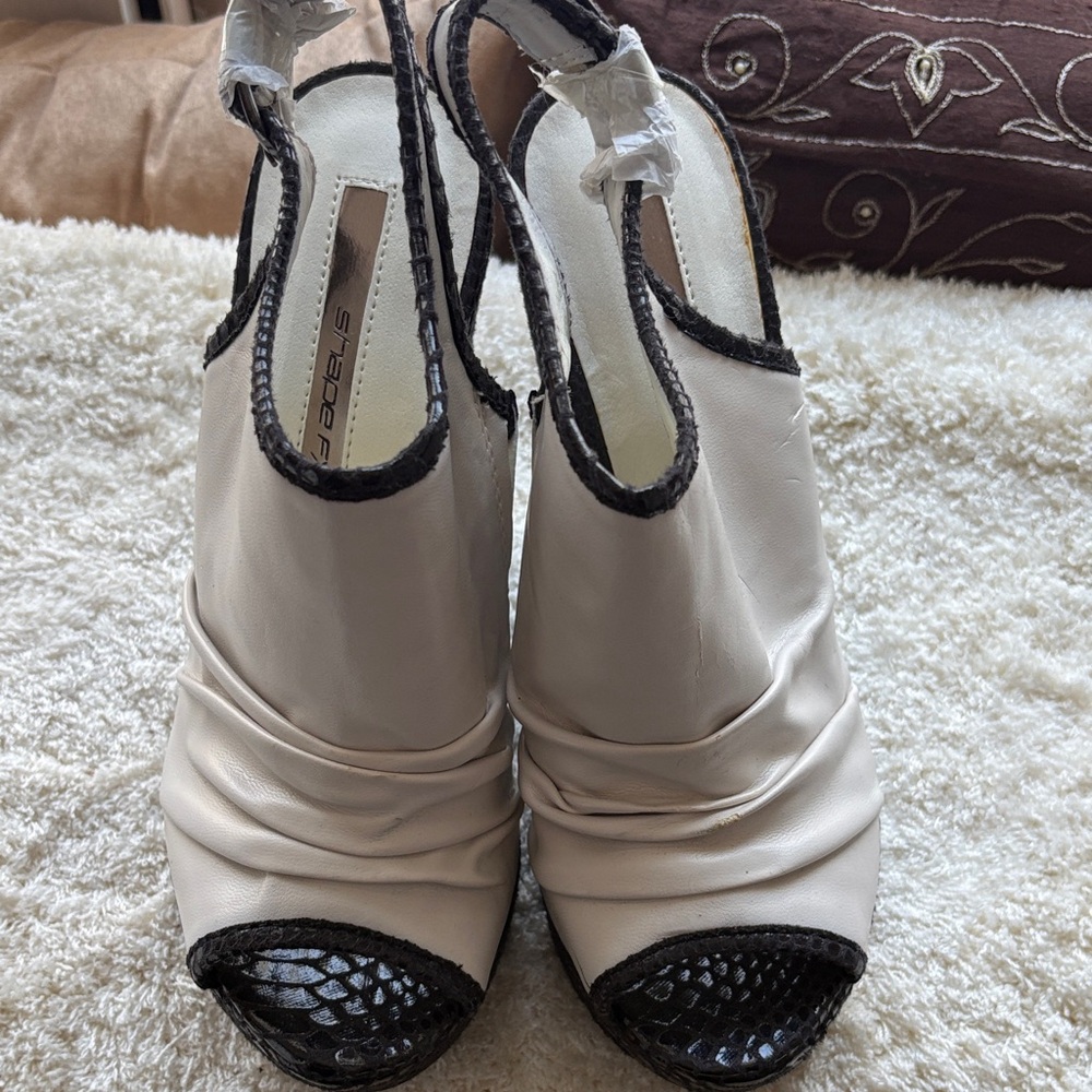 Shape FX White and Black Peep Toe Heels